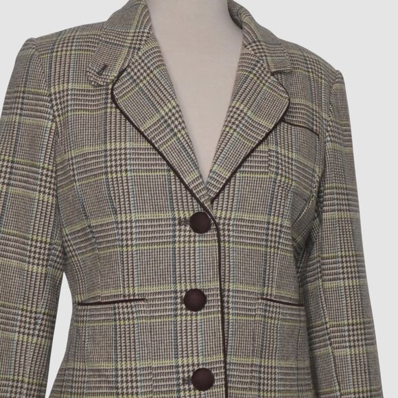 Vintage Joe Fresh Multi Brown Plaid Wool Blazer Size M - Picture 7 of 13